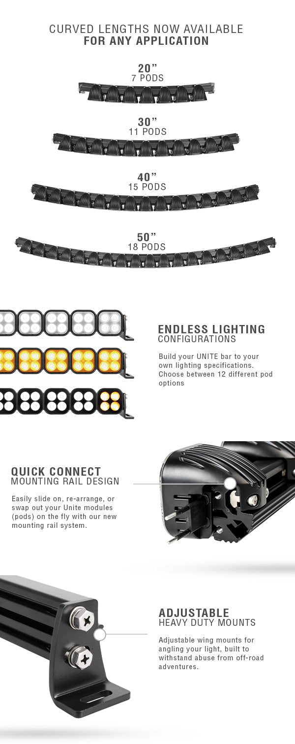 VISION X UNITE LED Light Bar With Curved Rails 20"