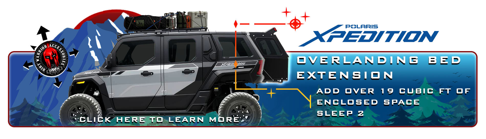 Promotion for Dirt Warrior Accessories' Polaris Xpedition overlanding bed extender