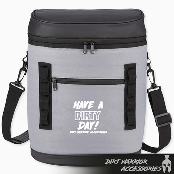 20 Can Adjustable Backpack Cooler in Black/Gray cooler bag with black accents and 'Have a Dirty Day!'