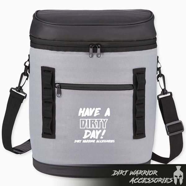 20 Can Adjustable Backpack Cooler in Black/Gray cooler bag with black accents and 'Have a Dirty Day!'