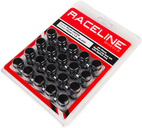 RACELINE 12MMX1.50 LOCK STYLE LUG 20/PK LOCK STYLE LUG NUTS BLK