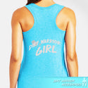 Blue tank top with 'Dirt Warrior Girl' text on a white background -  District Women's Tri-Blend Racerback Tank Dirt Warrior Accessories