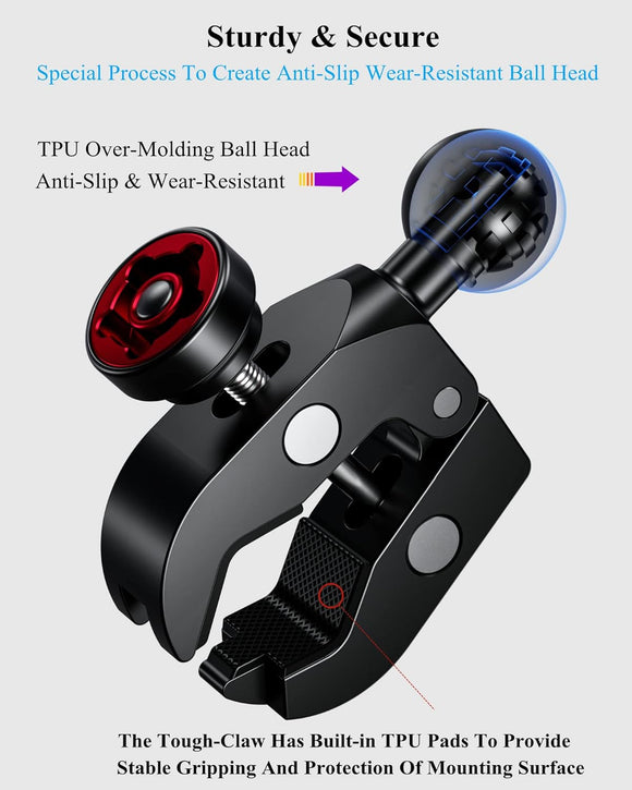 BRCOVAN Aluminum Alloy 1'' Ball Handlebar Clamp Mount Base with Anti-Theft Knob
