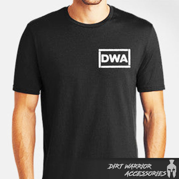 Black t-shirt with 'DWA' logo