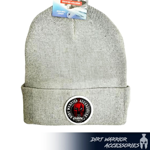 GRAY Beanie with Dirt Warrior Accessories Logo Embroidered Patch