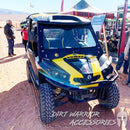 CANAM COMMANDER FRONT WINDSHIELD 2010-2020 'Dirt Warrior Accessories' branding at an outdoor event.