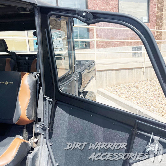 Close-up of CANAM DEFENDER 4-SEAT Cab Enclosure "THE VAULT" 2016+ Upper Side Doors & Panels to go with Super ATV Doors (Patent Pending) Dirt Warrior Accessories