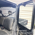CANAM DEFENDER 4-SEAT Cab Enclosure "THE VAULT" Upper Side Doors & Panels (patent pending) 'Dirt Warrior Accessories' branding.