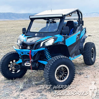 CANAM MAVERICK SPORT/TRAIL FRONT WINDSHIELD 2018+  'Dirt Warrior Accessories' branding.