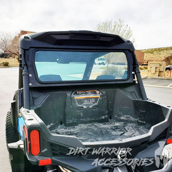 CANAM MAVERICK SPORTTRAIL REAR WINDSHIELD 2018+ 2-SEAT 'Dirt Warrior Accessories' branding.