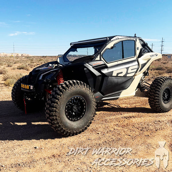 CANAM X3 2-SEAT Cab Enclosure THE VAULT Upper Side Doors & Panels (Patent Pending) 'Dirt Warrior Accessories' branding.