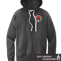 Gray DIRT WARRIOR HOODIE with a logo FRONT 