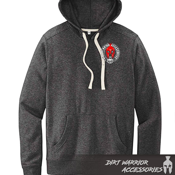 Gray DIRT WARRIOR HOODIE with a logo FRONT 