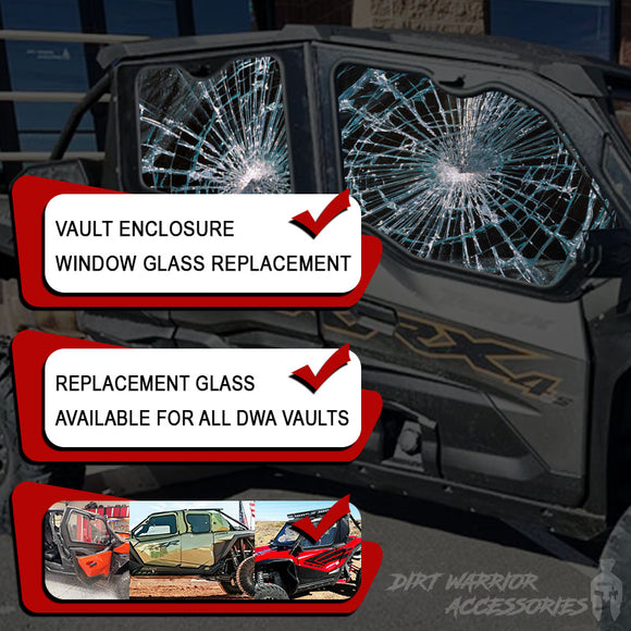 UTV SXS Vault enclosures window glass replacement for DIRT WARRIOR ACCESSORIES vault enclosures and upper glass panels 