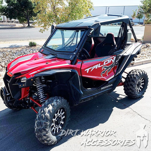 HONDA TALON FRONT WINDSHIELD 2019+ 'Dirt Warrior Accessories' branding.