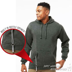 Gray J. America - Tailgate Hooded Sweatshirt hoodie . gray hoodie with a built-in bottle opener feature highlighted.