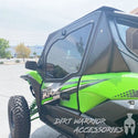 KAWASAKI Teryx KRX 1000 2-SEAT Cab Enclosure Upper Side Doors & Panels  'Dirt Warrior Accessories' branding.
