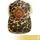 LEOPARD PRINT BASEBALL CAP WITH MESH BACK AND LEATHER DIRT WARRIOR PATCH