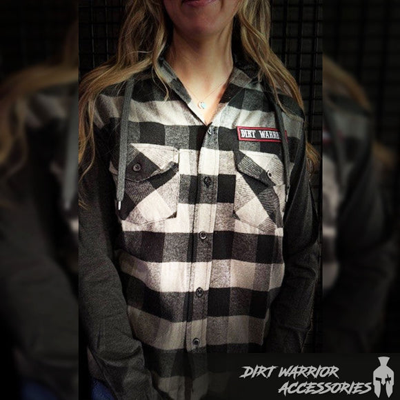 Men's Flannel Hoodie-Loose Fit-Plaid-Long Sleeve with DWA PATCH
