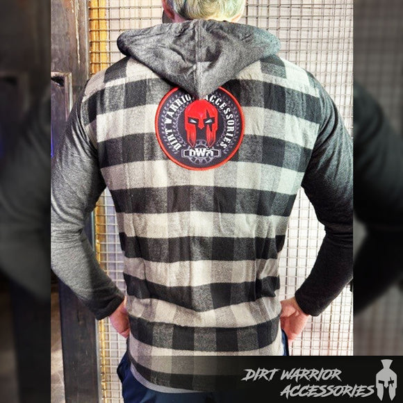 Men's Flannel Hoodie-Loose Fit-Plaid-Long Sleeve with DWA PATCH