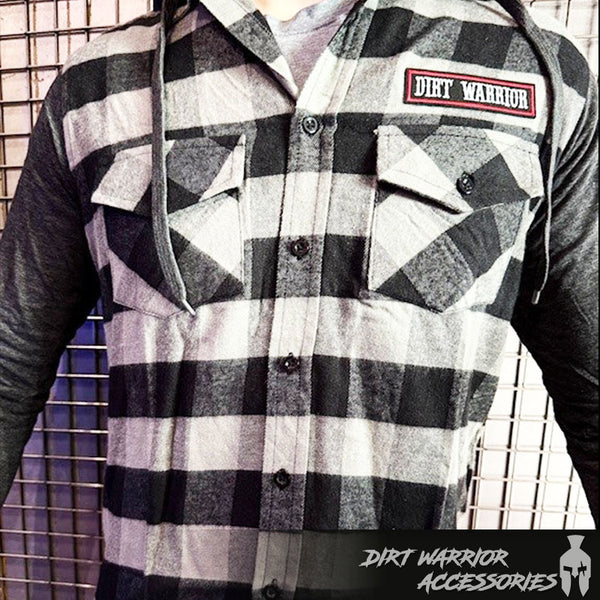 Men's Flannel Hoodie-Loose Fit-Plaid-Long Sleeve with DWA PATCH