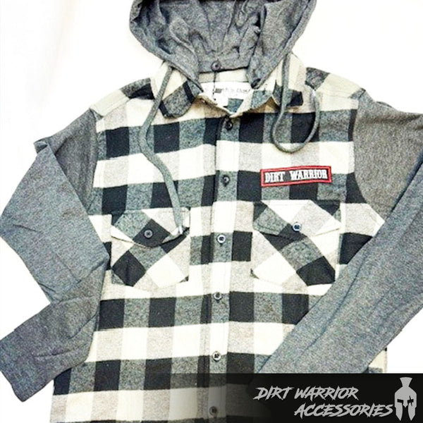 Men's Flannel Hoodie-Loose Fit-Plaid-Long Sleeve with DWA PATCH