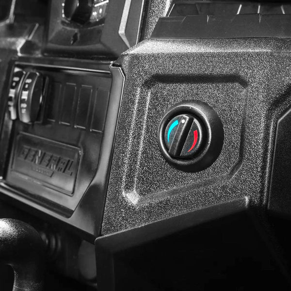 Close-up of a POLARIS GENERAL 1000 IN-DASH HEATER control panel knob.