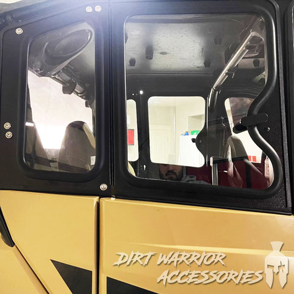 Close-up of POLARIS GENERAL 4-SEAT Cab Enclosure "THE VAULT" 2016+ Upper Side Doors & Panels (Patent Pending) Dirt Warrior Accessories