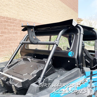 Side view of POLARIS RZR 1000XPTURBO REAR WINDSHIELD 2019-23 With or Without Harnesses 'Dirt Warrior RZR Accessories' .