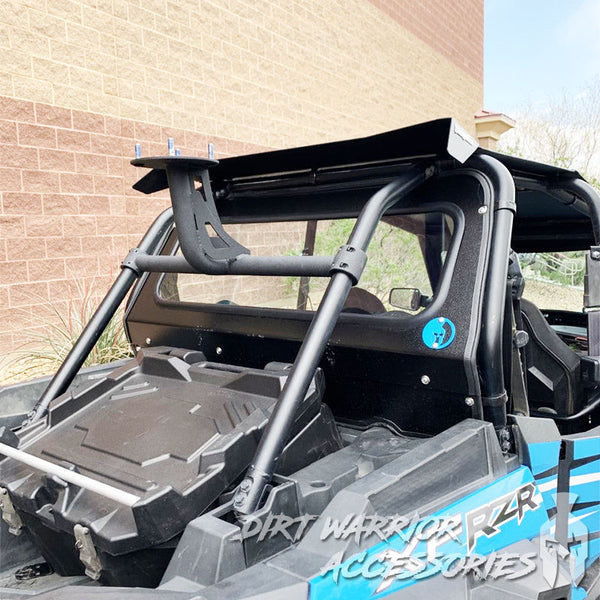Side view of POLARIS RZR 1000XPTURBO REAR WINDSHIELD 2019-23 With or Without Harnesses 'Dirt Warrior RZR Accessories' .