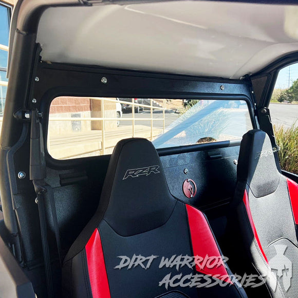POLARIS RZR XP1000 REAR WINDSHIELD 2024 'Dirt Warrior Accessories' branding.