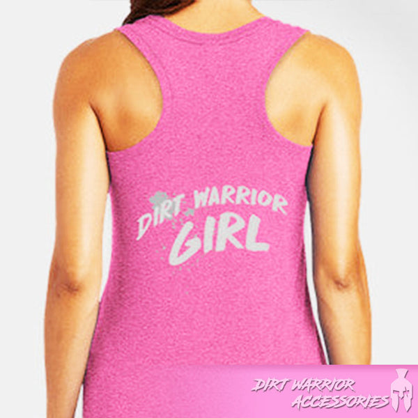 Pink tank top with 'Let's Get Dirty' text on a plain background District Women's Tri-Blend Racerback Tank Dirt Warrior Accessories