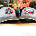Two gray caps with 'Rip & Tear' logo 
