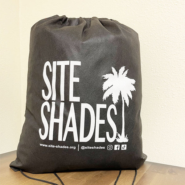 Black drawstring bag with 'SITE SHADES' branding - Rage Shade - Site Shades