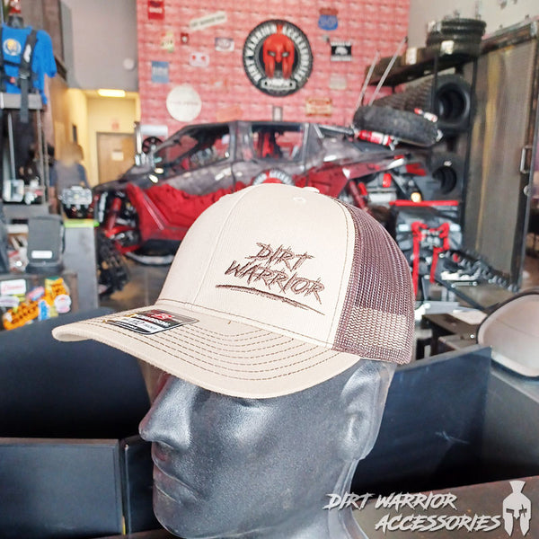 Snapback Trucker Hats Beige cap with 'Dirt Warrior' logo