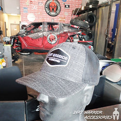 Snapback Trucker Hats Gray cap with 'Dirt Warrior Accessories' logo 