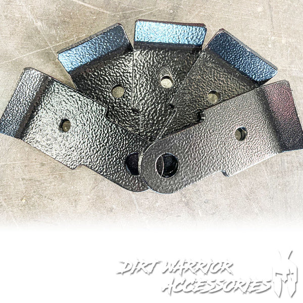 Universal Flag Plate XL Pack of 5 powder coated in black  'Dirt Warrior Accessories' branding.