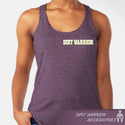 Purple racerback tank top with 'Dirt Warrior' logo on front
