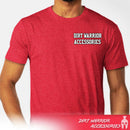 Red t-shirt with Dirt Warrior Accessories logo on the front  