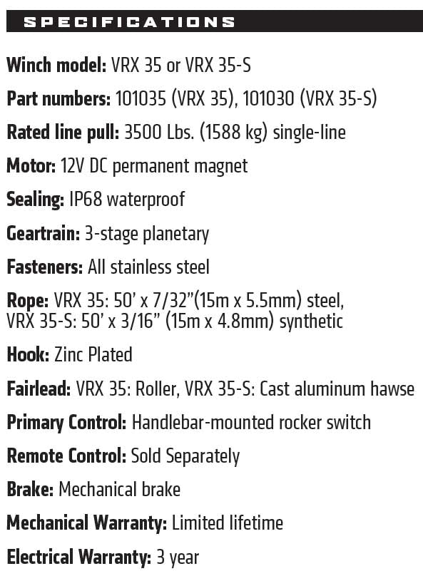 WARN VRX 3500 POWERSPORT WINCH - STEEL OR SYNTHETIC ROPE