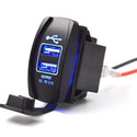 Dual USB Power Charger Rocker Switch Blue Backlit 12V-24V Compatible with UTV