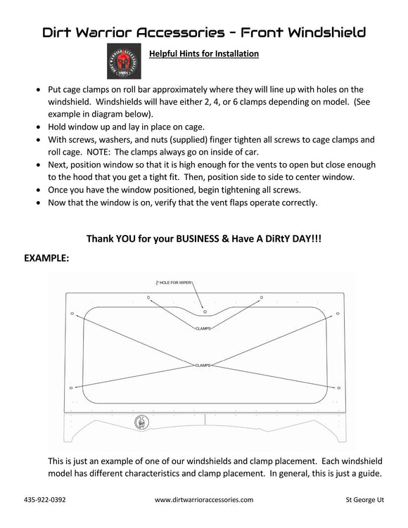 KAWASAKI TERYX KRX1000 FRONT WINDSHIELD 2020+ - Installation Instruction Sheet